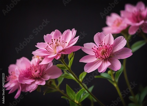 An image of a small cluster of delicate pink flowers against dark background