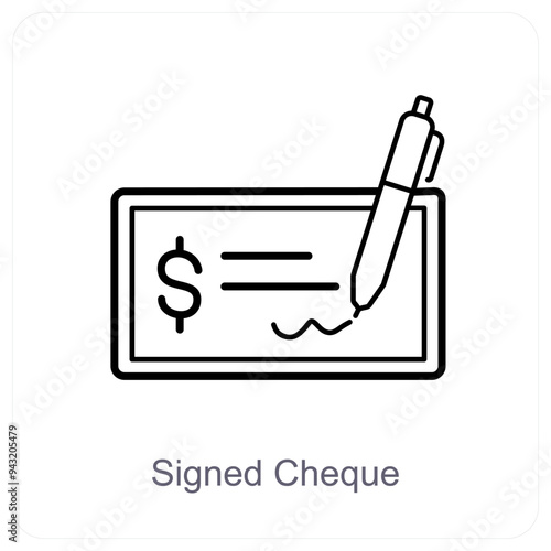 Signed Cheque and cheque icon concept
