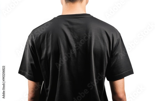 This is a mockup of a young man in a blank oversize t-shirt front and back that was used as a design template, isolated on a white background with clipping paths.