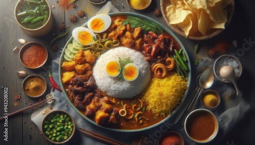 a traditional nasi kandar meal, a popular Malaysian dish photo