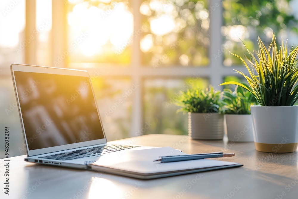 custom made wallpaper toronto digitalLaptop on desk with sunlight and plants