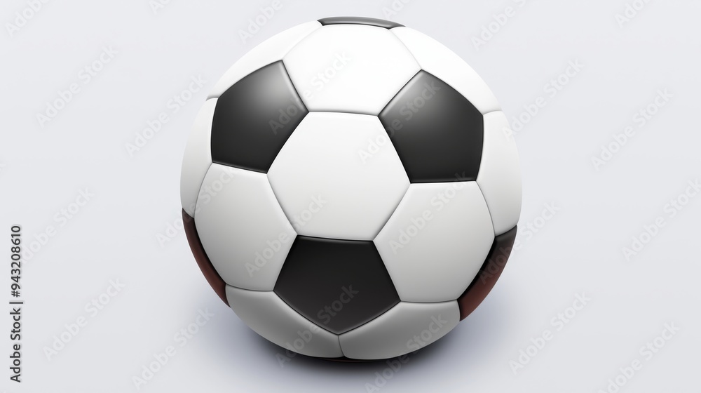 Fototapeta premium Realistic Soccer Ball on White Background: Minimalist Sports Equipment Illustration for Advertising and Marketing. Creative Abstract Design with Copy Space for Health, Fitness, and Football Game Promo