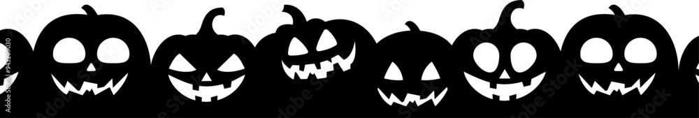 Funny vector border made of pumpkins for Halloween. Vector illustration isolated on transparent background for your banner design Funny vector border made of pumpkins for Halloween. Vector illustration isolated on transparent background for your banner design
