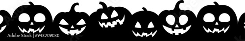 Funny vector border made of pumpkins for Halloween. Vector illustration isolated on transparent background for your banner design