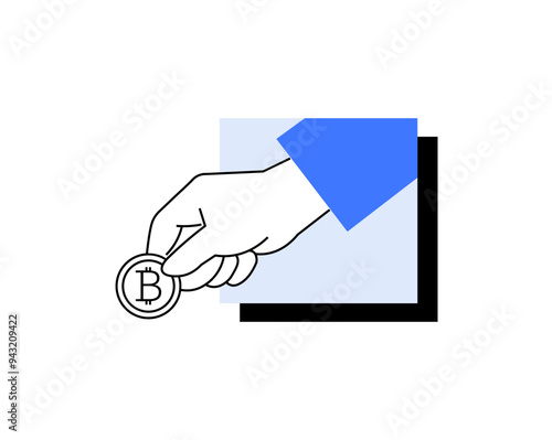 Shows a hand holding a cryptocurrency coin bitcoin, representing digital payments, blockchain technology, and financial transactions. Mobile payments, digital currency, and fintech solutions