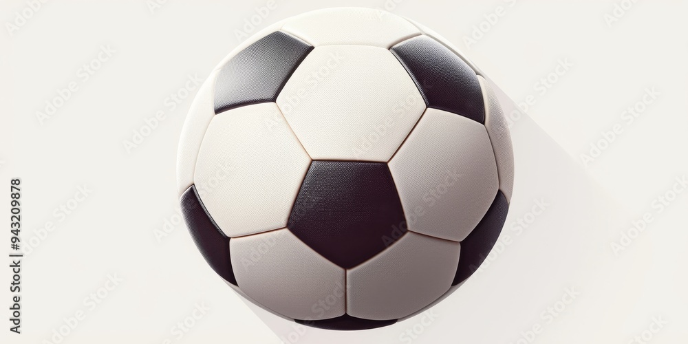 Obraz premium Realistic Soccer Ball on White Background: Minimalist Sports Equipment Illustration for Advertising and Marketing. Creative Abstract Design with Copy Space for Health, Fitness, and Football Game Promo
