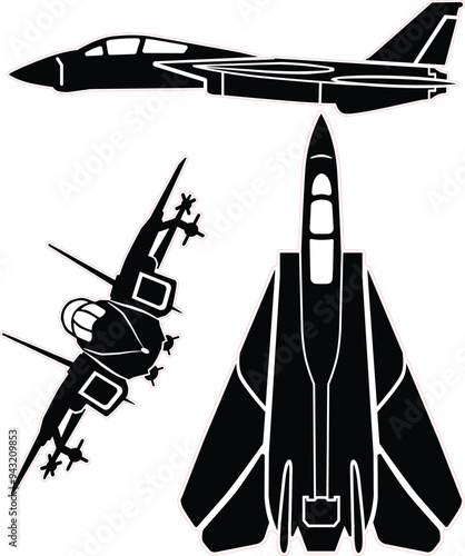 Supersonic fighter jet vector set with outline