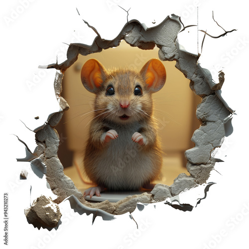 Mouse Sitting on Toilet inout of a hole in wall  photo