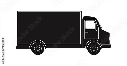 Silhouette flat modern Fast shipping delivery truck icon vehicle black van in PNG format.