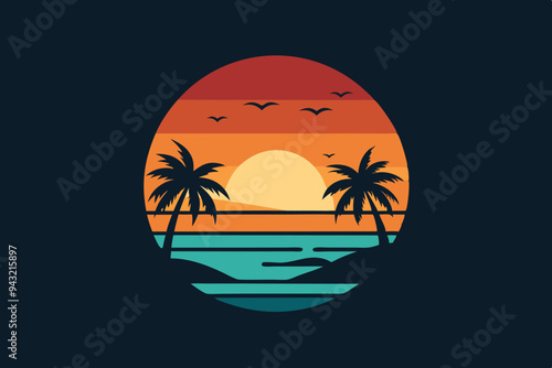 tropical island with palm trees vector illustration 