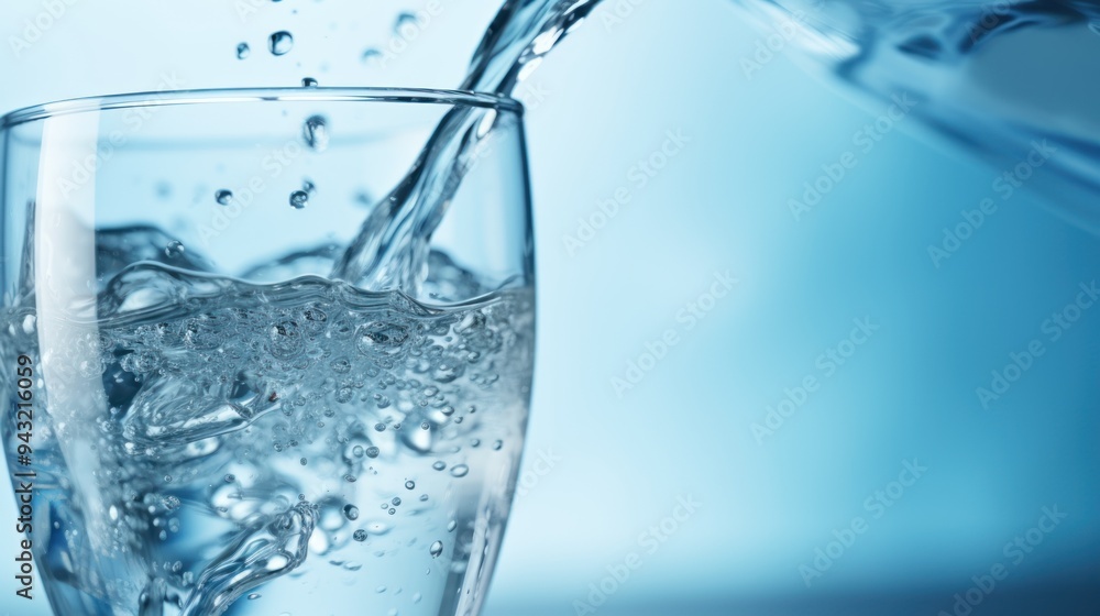 A close-up shot of purified fresh water being poured from a clear bottle into a glass, A close-up shot of purified fresh water being poured from a clear bottle into a glass,