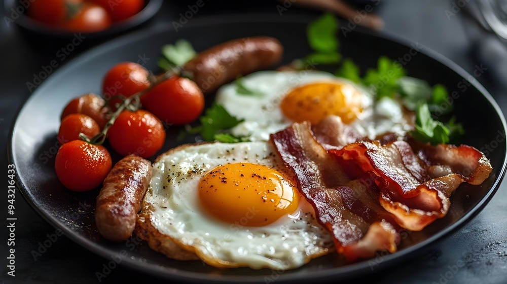 18. A classic English breakfast with eggs, bacon, and sausage 18. A classic English breakfast with eggs, bacon, and sausage
