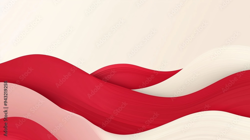 Flowing waves of red and white fabric create a soft and elegant backdrop for creative design projects Flowing waves of red and white fabric create a soft and elegant backdrop for creative design projects