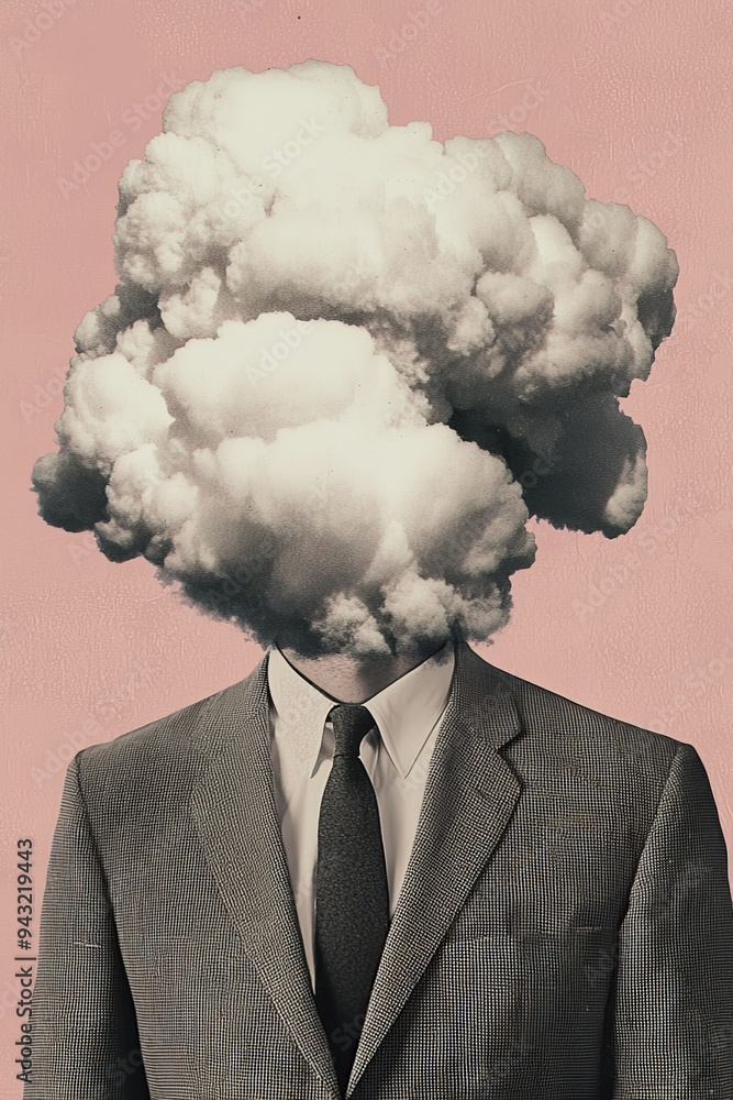 Portrait of an adult smoker with a cloud on his head. Portrait of an adult smoker with a cloud on his head.