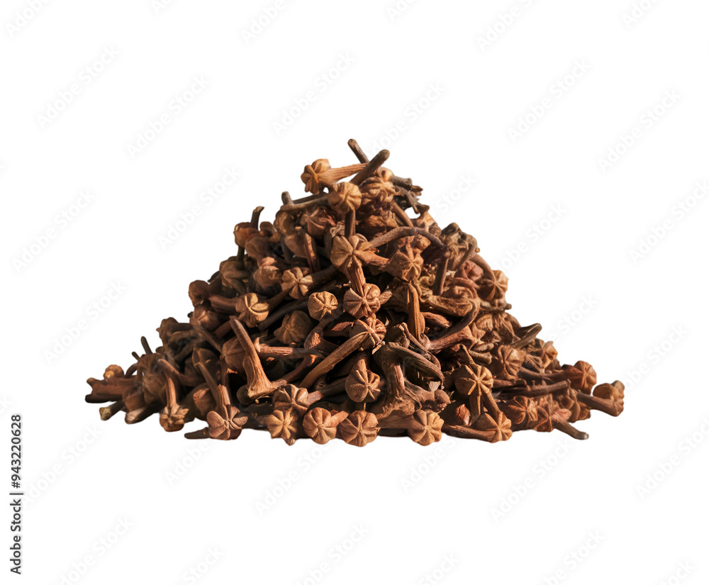 Dry cloves isolate on transparent background. top view Ai generative. Dry cloves isolate on transparent background. top view Ai generative.