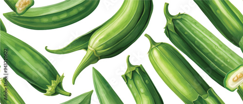 Green okra vegetable pattern background3