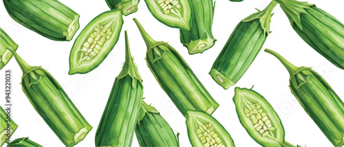Green okra vegetable pattern background1