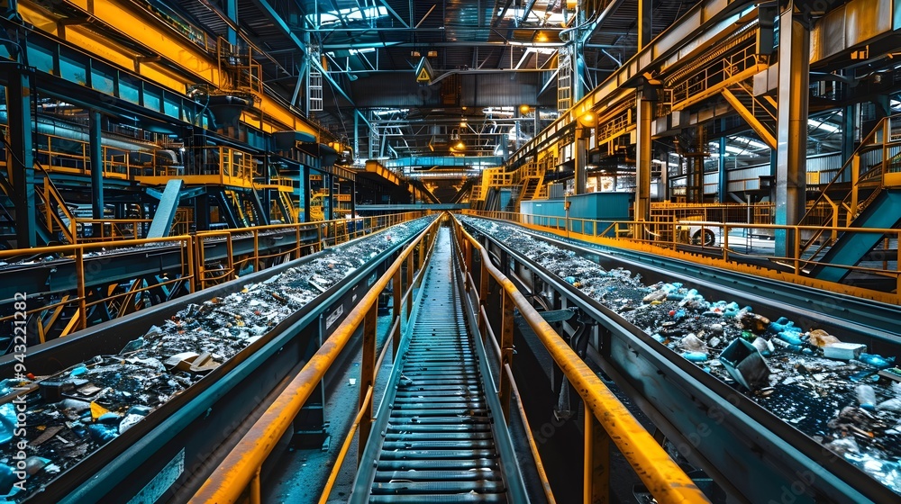 Efficient Modern Recycling Plant with Conveyor Belts and Sorting Machines for Waste Management Efficient Modern Recycling Plant with Conveyor Belts and Sorting Machines for Waste Management
