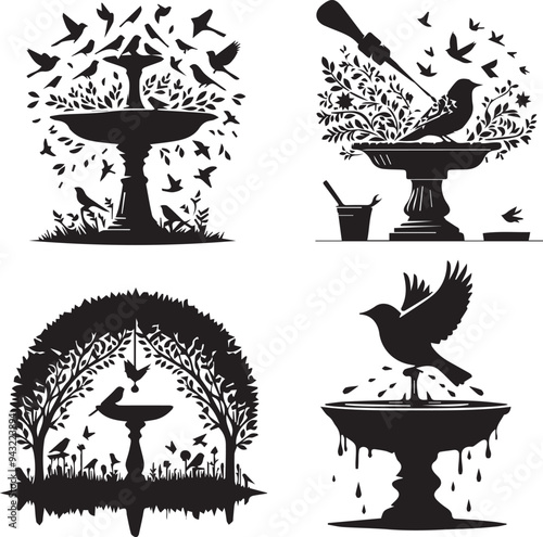 Birdbath silhouette, Birdbath icon, Birdbath vector, 