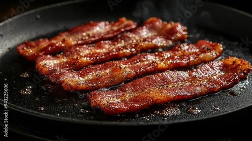 Crispy Bacon Sizzling in a Pan