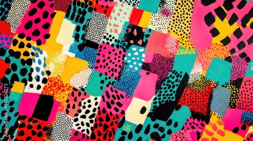 A vibrant abstract background featuring a playful mix of colors and patterns, perfect for creative projects and designs.