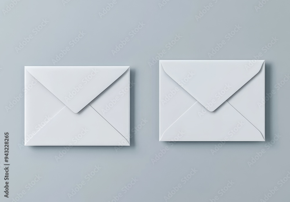 Three-dimensional mockup of an envelope and letter isolated on a soft gray background. Three-dimensional mockup of an envelope and letter isolated on a soft gray background.