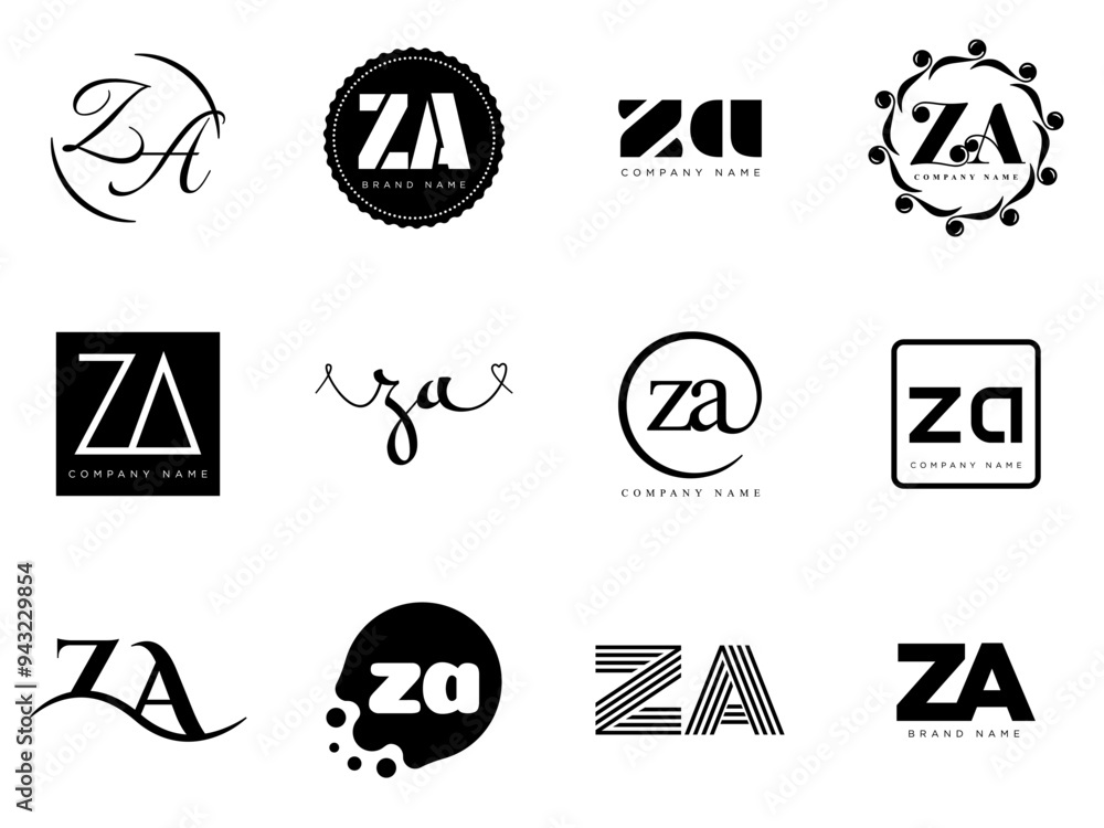 ZA logo company template. Letter z and a logotype. Set different classic serif lettering and modern bold text with design elements. Initial font typography. ZA logo company template. Letter z and a logotype. Set different classic serif lettering and modern bold text with design elements. Initial font typography.