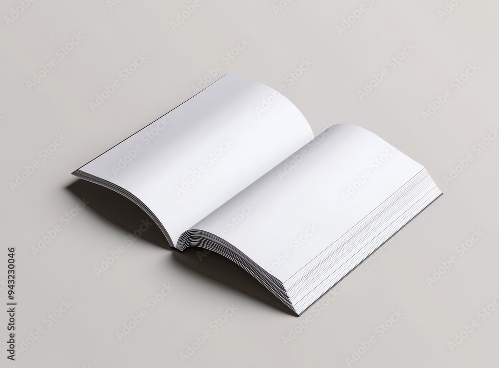 Mockup of an open white magazine on a grey 3D rendering Mockup of an open white magazine on a grey 3D rendering