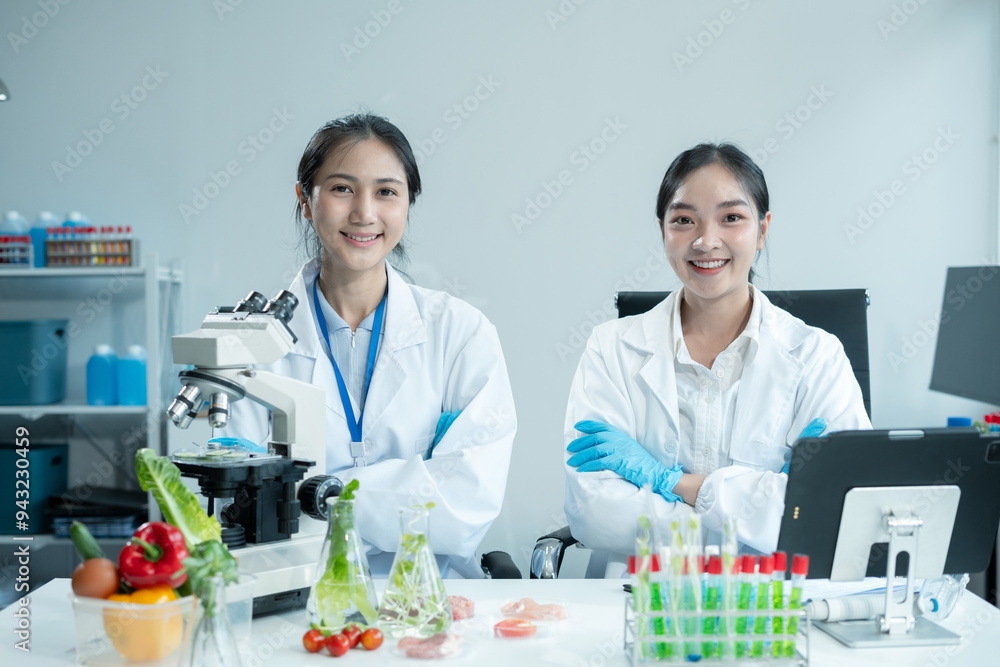 Team Microbiologists Analyzing Molecular Samples in Advanced Food Science Laboratory, Dietitian food and medicine. Team Microbiologists Analyzing Molecular Samples in Advanced Food Science Laboratory, Dietitian food and medicine.