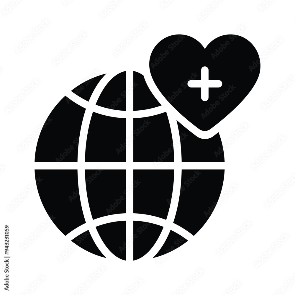 Global healthcare icon, earth with heart and medical sign Global healthcare icon, earth with heart and medical sign