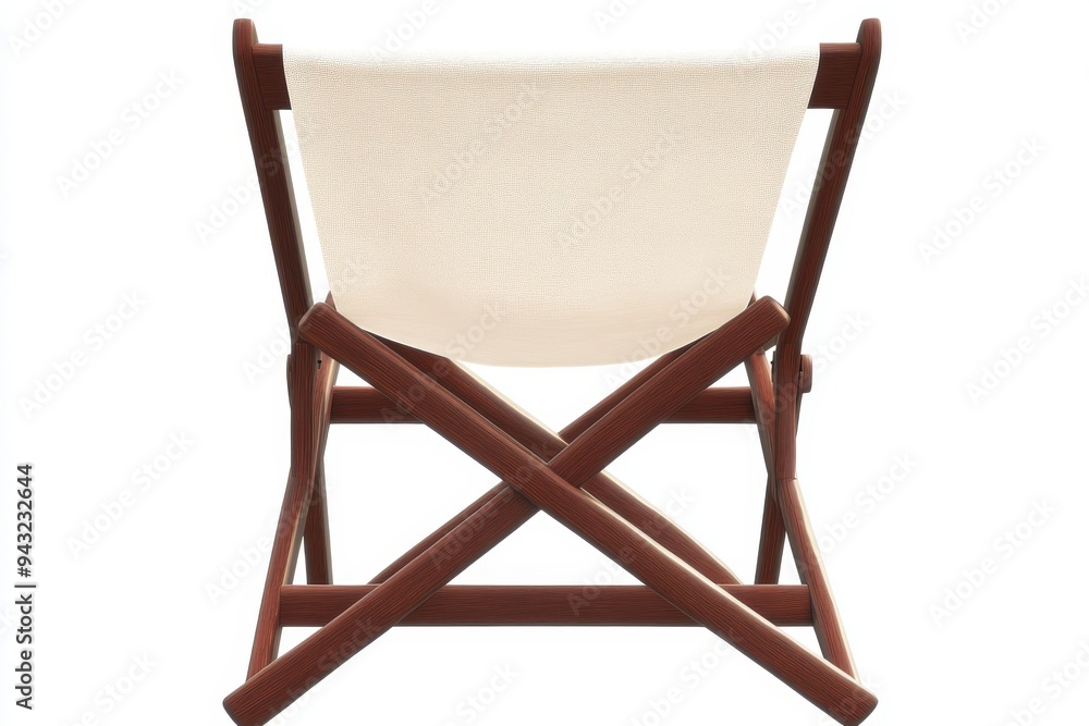 A foldable wooden deckchair or beach chair mockup on an isolated white background, rendered in 3D A foldable wooden deckchair or beach chair mockup on an isolated white background, rendered in 3D