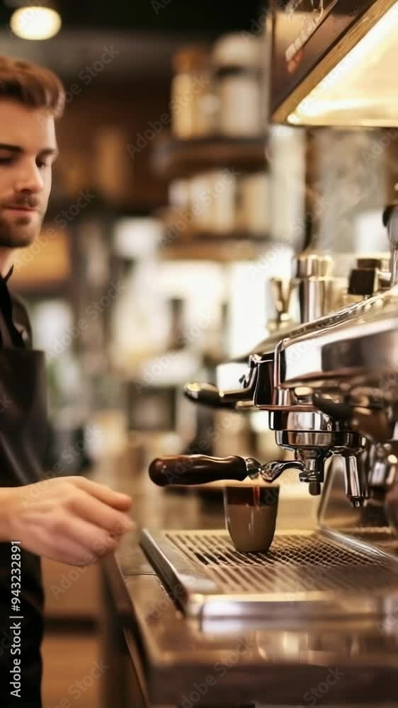 Professional barista preparing coffee using coffee maker and drip kettle. Professional barista preparing coffee using coffee maker and drip kettle.