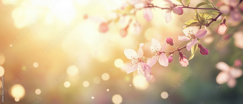 Soft pink blossoms illuminated by warm sunlight, creating a serene and magical atmosphere perfect for springtime themes. Soft pink blossoms illuminated by warm sunlight, creating a serene and magical atmosphere perfect for springtime themes.