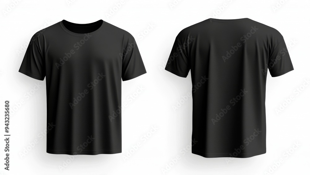 T-shirt template with black front and back on a white background T-shirt template with black front and back on a white background