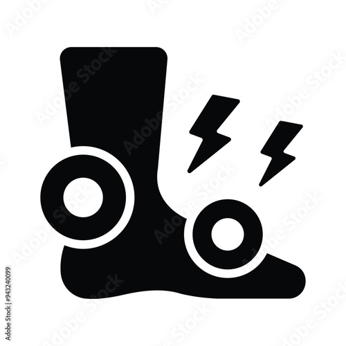 Icon depicting foot pain, with symbols indicating discomfort and injury areas