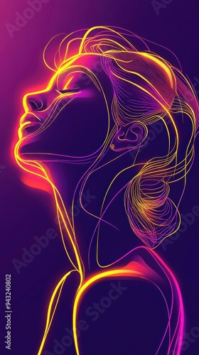 Neon artwork showing woman looking upwards dreamily