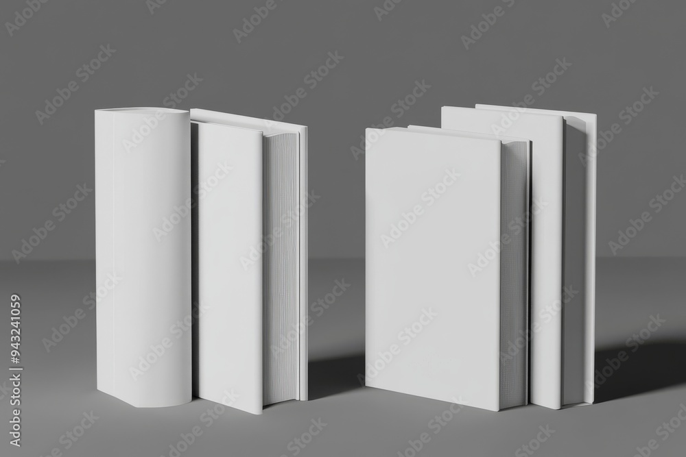 This realistic 3d book mockup illustration shows four hardcovers on an isolated gray background with black shadows. This realistic 3d book mockup illustration shows four hardcovers on an isolated gray background with black shadows.