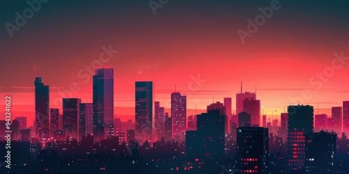 Wallpaper Mural Trendy minimalistic cityscape poster depicting a vibrant sunset over a modern skyline with glowing buildings and darkened silhouettes Torontodigital.ca