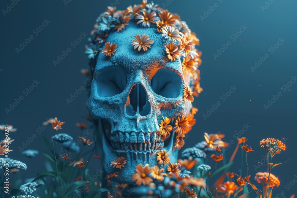 A close-up of a Day of the Dead mask with intricate designs. Beautiful simple AI generated image A close-up of a Day of the Dead mask with intricate designs. Beautiful simple AI generated image