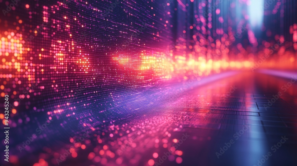 Abstract digital landscape with glowing particles in vibrant colors at night Abstract digital landscape with glowing particles in vibrant colors at night