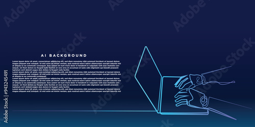 AI technology background.simple vector background robot hands typing laptop board.technology background template vector illustration