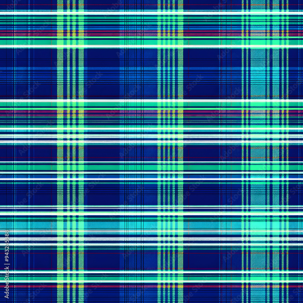 Fototapeta premium Striped vector plaid texture, blanket seamless fabric textile. Napkin tartan background check pattern in blue and green colors.