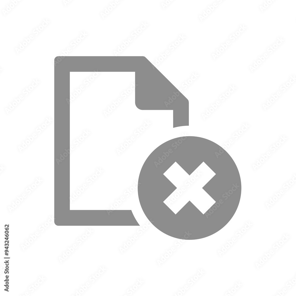 Document not accepted or rejected vector icon. File delete with cross shape symbol. Document not accepted or rejected vector icon. File delete with cross shape symbol.