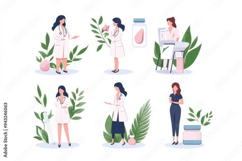 Obraz premium Breast Self-Exam Illustration: A detailed, yet tasteful illustration showing the steps of a breast self-exam. The image should be informative, with clear labeling and a simple, clean design, focusing