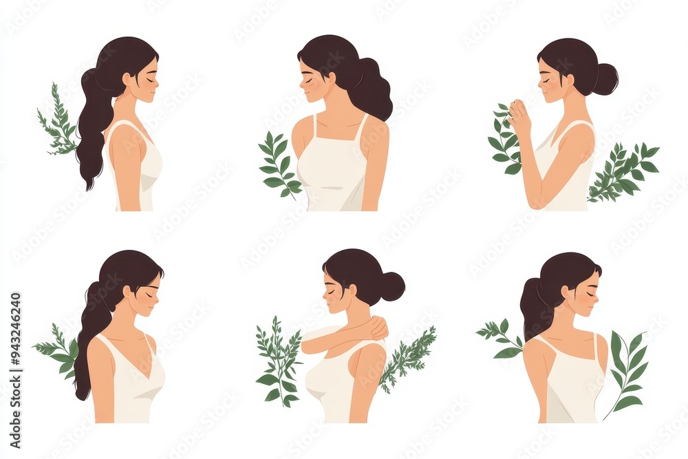 Breast Self-Exam Illustration: A detailed, yet tasteful illustration showing the steps of a breast self-exam. The image should be informative, with clear labeling and a simple, clean design, focusing Breast Self-Exam Illustration: A detailed, yet tasteful illustration showing the steps of a breast self-exam. The image should be informative, with clear labeling and a simple, clean design, focusing