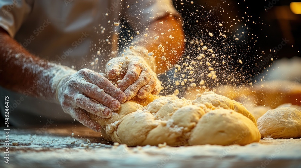 Baker Kneading Dough with Flour Dust Baker Kneading Dough with Flour Dust