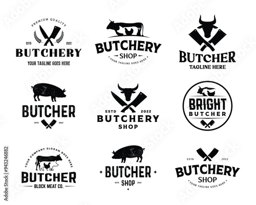 Butcher shop, gourmet, deli store logo design. Butcher Logo Template. Butchery Shop Logo Design Template