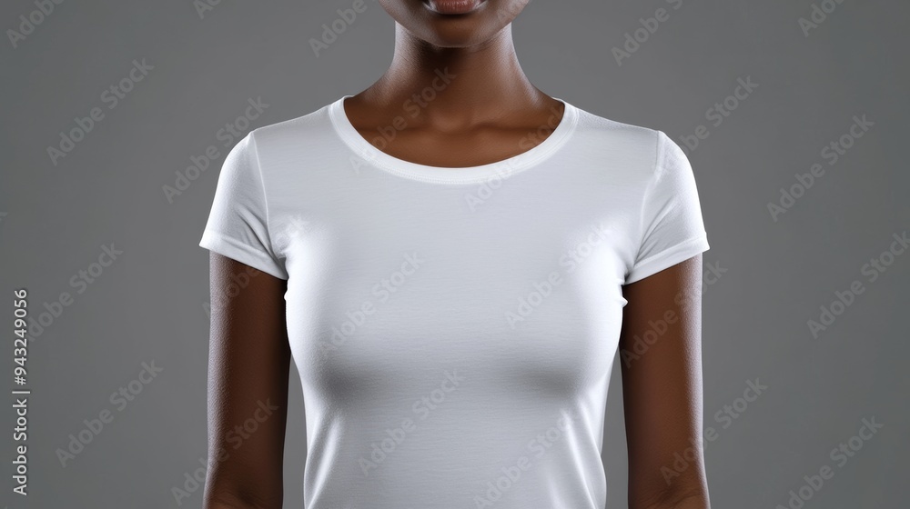 White t-shirt mockup of African American woman with grey background White t-shirt mockup of African American woman with grey background