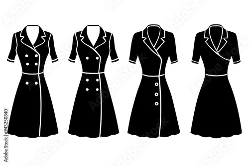 set of Fashionable Women Dress Silhouette vector illustration