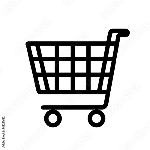 A minimalist representation of a shopping cart, featuring a grid pattern and wheels, commonly used to symbolize online shopping and e-commerce activities